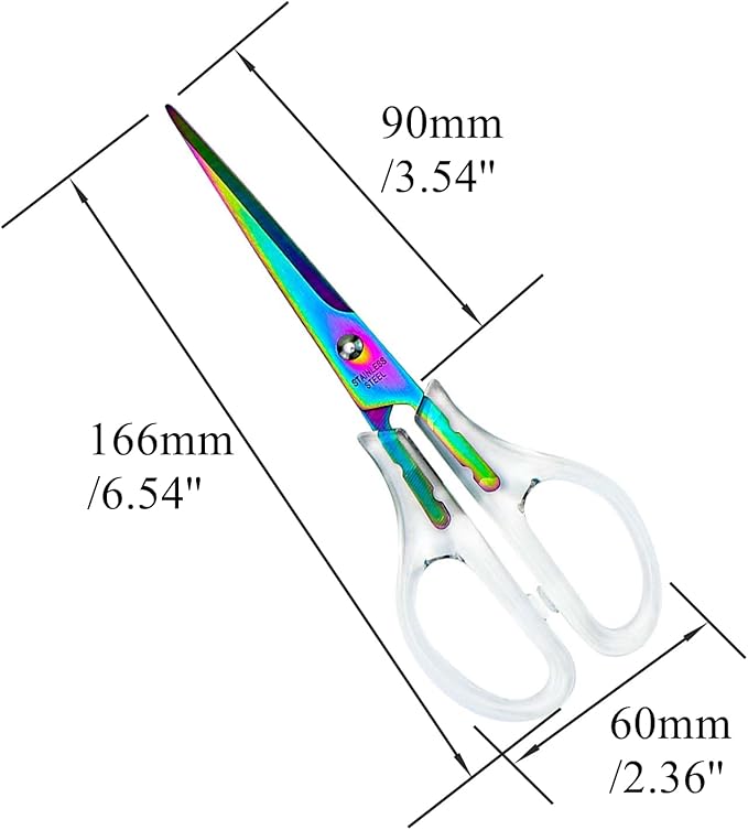 Acrylic Scissors Rainbow Scissors 6.5" Clear Scissors Metal Blades Office Cutting Shears for Craft Supplies Desk Accessories