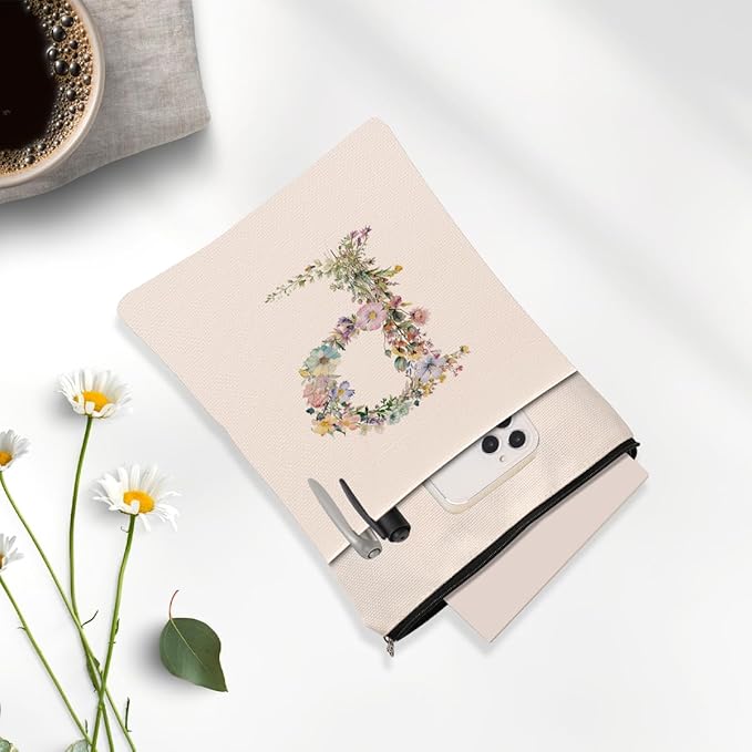 Monogrammed Book Sleeve Floral P Initial Book Pouch Book Accessories Book Lovers Gifts Waterproof Book Cover Book Protector Bookish Gifts Personalized Gifts for Women Girls Readers Bride Girlfriend