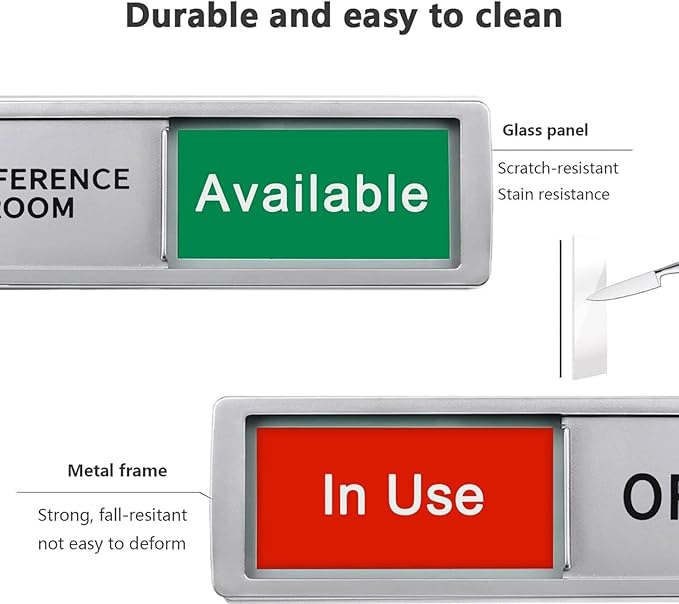 Conference Room In Use/Available Sign, Vacant Occupied Door Sign for Home Office Restroom,Non-Scratch Magnetic Privacy Slider Door Signs Tells Whether Room Vacant or Occupied, Silver, 7'' x 2''
