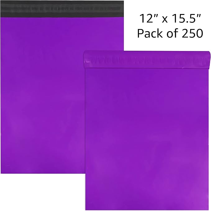 Colored Poly Mailers Pack of: Be creative with your packaging with Colored mailers (Purple, 12" x 15.5" pack of 250)