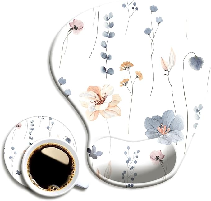 Ergonomic Mouse Pad with Wrist Support and Coaster,Mouse Pads with Non-Slip PU Base for Home Office Working Studying Easy Typing & Pain Relief Beautiful Plants