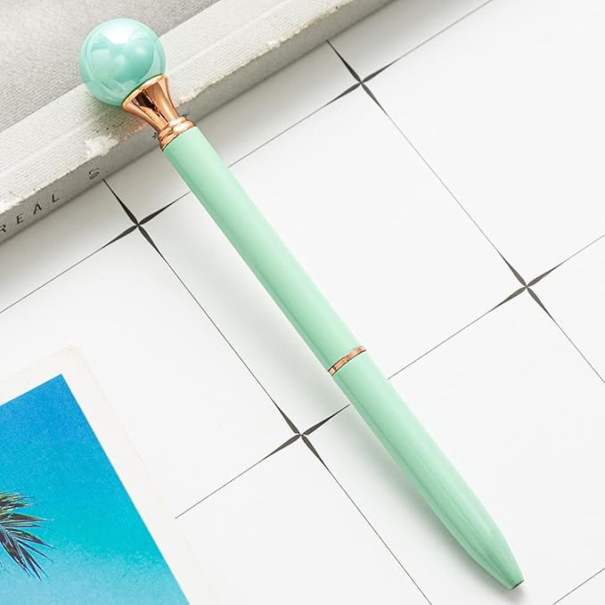 6 Pieces False Pearl Decoration Twist Metal Ballpoint Pen Ball Pen 1.0 MM Black Ink