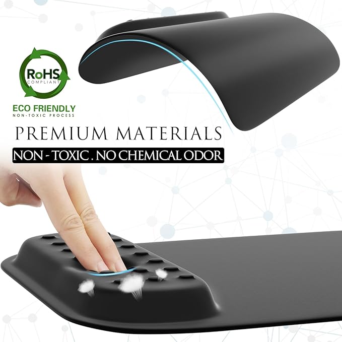 MROCO Ergonomic Mouse Pad with Memory Foam Wrist Rest, Comfortable Computer Mousepad for Laptop, Pain Relief Wrist Support with Non-Slip PU Base for Office & Home, 9.4 x 8.1 in, Black Dot