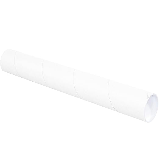 BOX USA BP3018W Mailing Tubes with Caps, 3" x 18", White (Pack of 24)