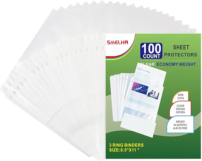 Sheet Protectors 100 Page,Page Protector 8.5" x 11" ，Upgraded Clear Plastic Page Protectors,for 3 Ring Binder, Top Loading Paper Protector with Reinforced Holes,Holds Multiple Sheets，Letter Size