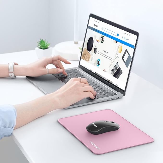 TECKNET Mouse Pad with Anti-fray Stitchin, Waterproof Surface & Non-Slip Rubber Base with Stitched Edges Gaming Mouse Mat for Laptop，Compatible with Laser and Optical Mice - Pink