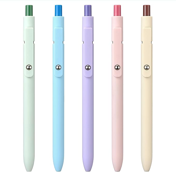 5PCS Retractable Gel Pens Set, Quick Dry Black Ink Fine Point Soft Touch Roller Ball Gel Ink Pen for Smooth Writing (Macaron Color)