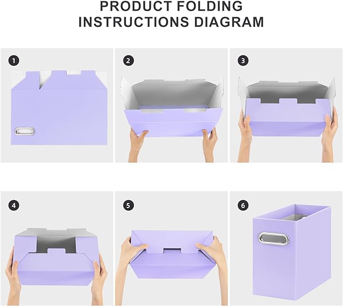 Oterri File Organizer, Small Storage Box, Cardboard File Folder Organizer, Collapsible File Box, Hanging File Organizer for Letter Size, Portable File Box with Handle, Only Box (Purple,6 Packs)