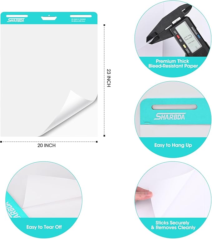 Sticky Easel Pad, 25 in x 30 in,Flip Chart Paper, Chart Paper for Teachers, Large Self-Stick Easel Paper,Super Sticky & Bleed-Resistant,30 Sheets/Pad,10 Pads