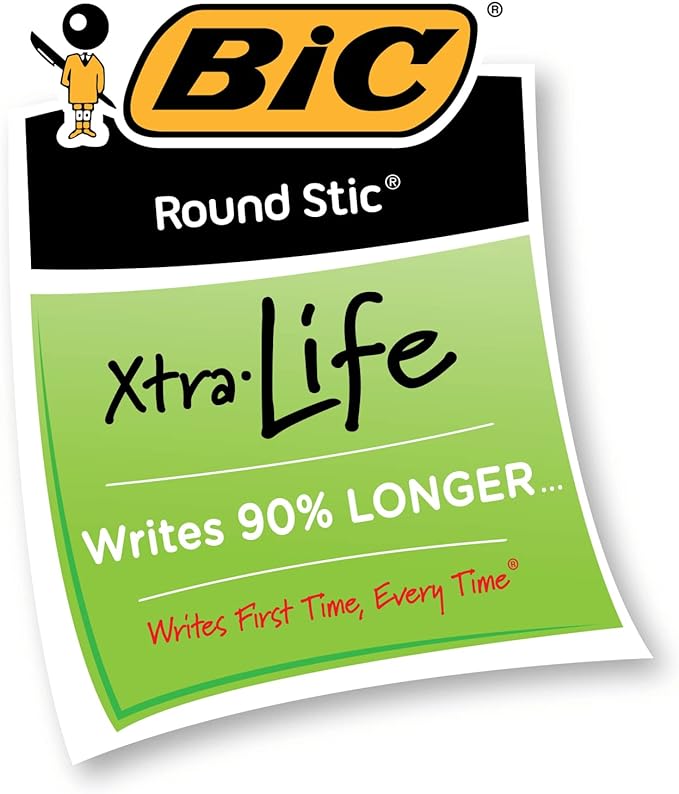 BIC® Round Stic® Xtra Life Ball Point Pen; Red; 12 Pack