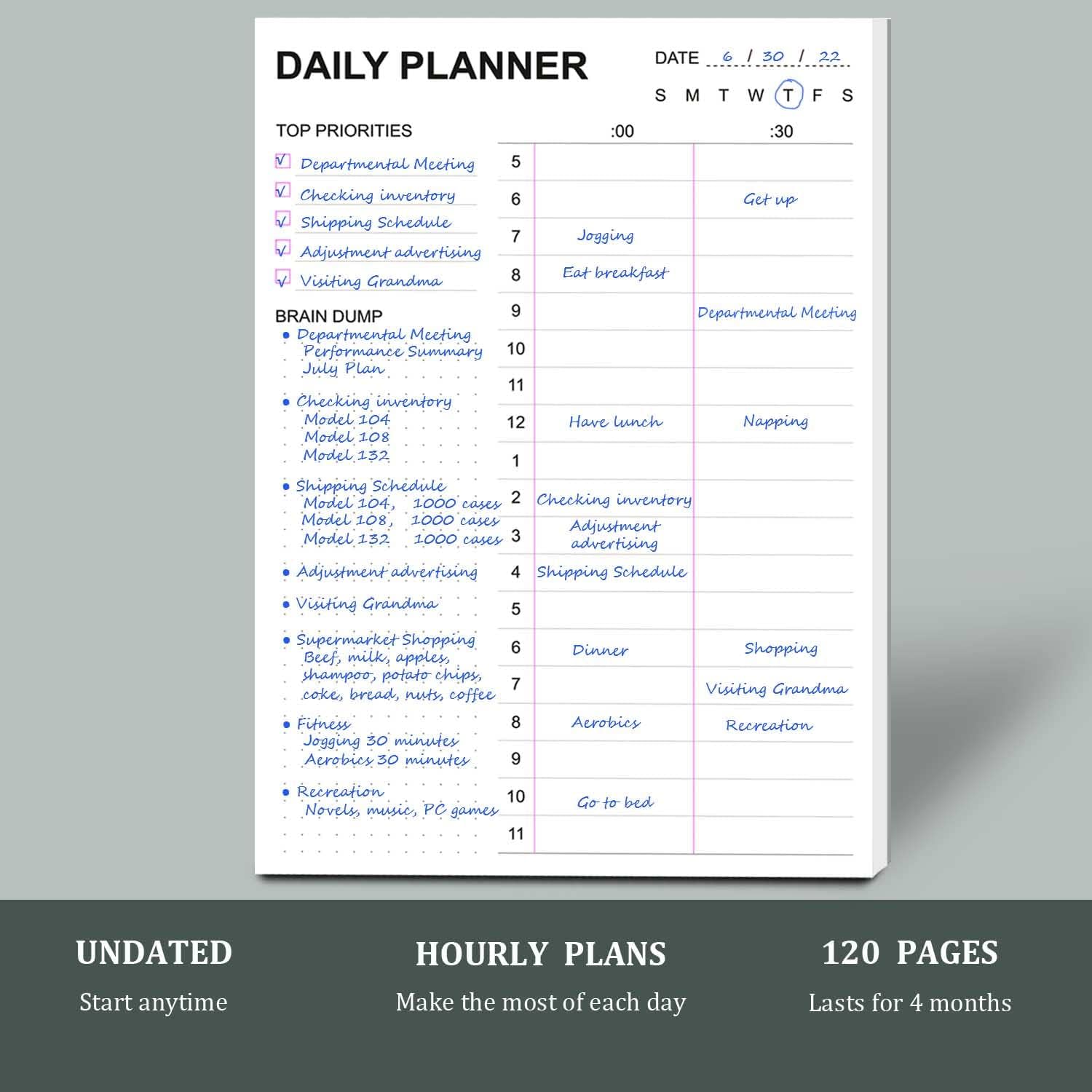 Tiankool To Do List Notepad - Daily To Do List with Priorities, Hourly Scheduler and Notes - Daily Planner Notepad for Work, Study, Appointments, 60 Tear Off Sheets Planning Pad, 7x10 Inch