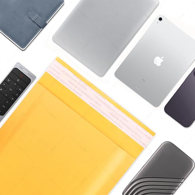 DaSen Kraft bubble mailers 6x9 Inch 100 Pack,Self-Sealing Paper Envelopes for Packaging,Strong Adhesion Envelope Mailers, Small Waterproof Cushioned Padded Shipping Bags Yellow #0