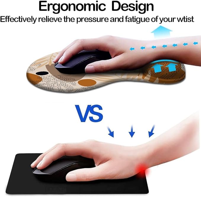 DOOKE Ergonomic Mouse Pad with Wrist Support and Coaster,Mouse Pads with Non-Slip PU Base for Home Office Working Studying Easy Typing & Pain Relief Boho