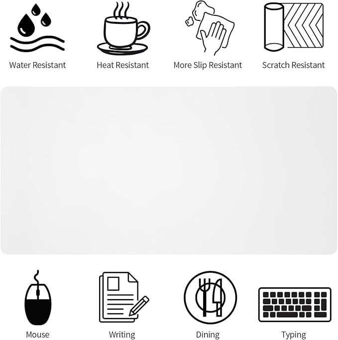 Bloss White Desk Mat, Mouse Pad, Waterproof Leather Desk Pad, Desk Matt for Desktop, Non-Slip Ccomputer Desk Protecor Mat for Office/Home (27.6 x 13.8 Inches)