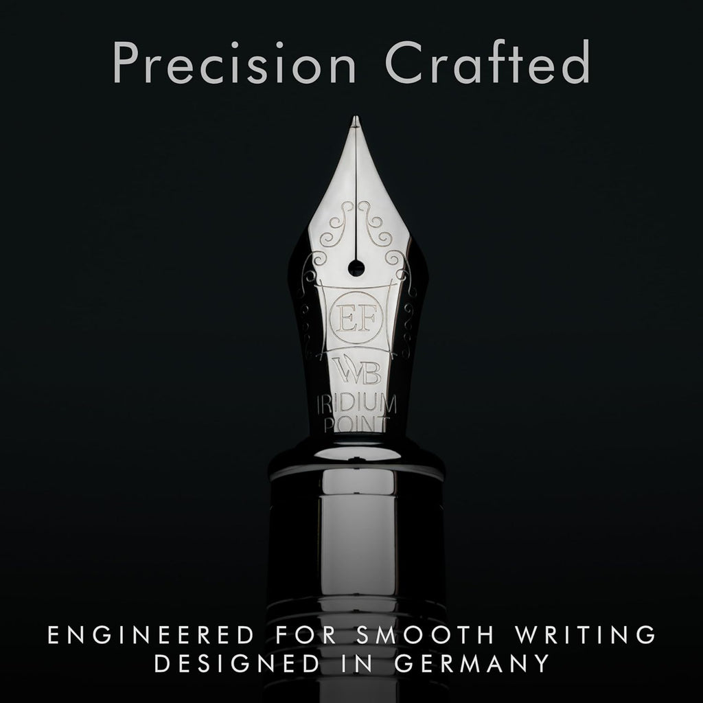 Wordsworth & Black Majesti Fountain Pen-(Checked), Luxury Case, Chrome Finish; Extra Fine Nib- Ink Cartridges, Refillable Ink Converter-Calligraphy Pen-Best Business Gift Set for Men & Women