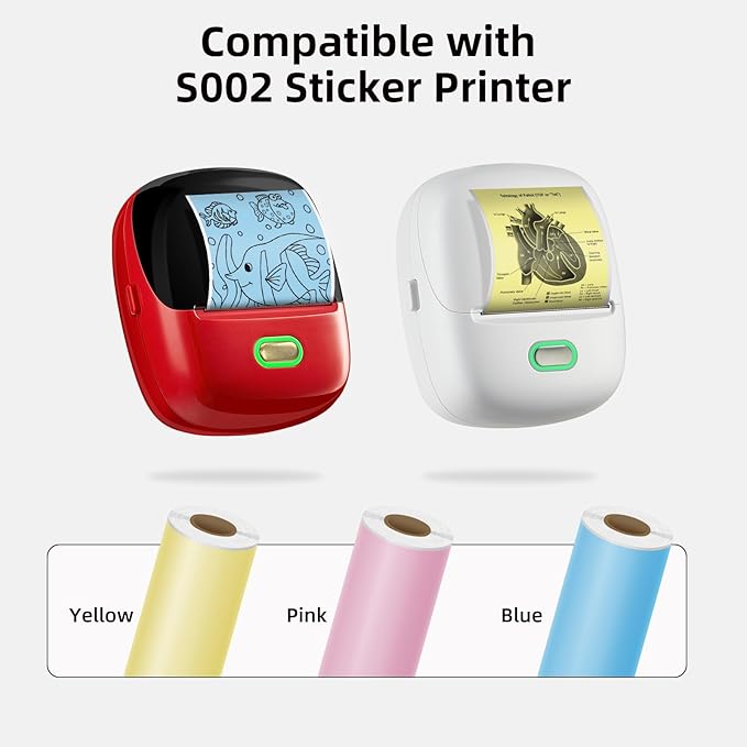 Yellow/Pink/Blue Self-Adhesive Thermal Paper, Printable Sticker Paper for ORGSTA S002 Portable Sticker Printer, 57mm x 3m Mini Printer Paper Suitable for Journal, Photo, Study Notes - 3 Rolls