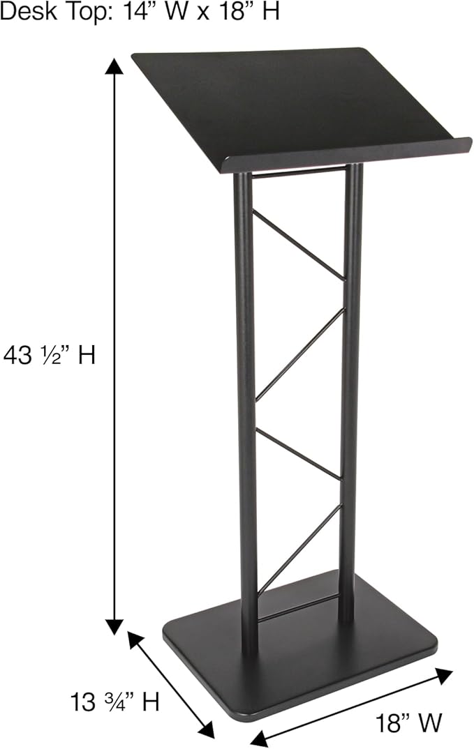 Kingdom KML7B Large Portable Lectern, Stand Up Church Pulpit, Slanted Lectern, Conference Podium for Speakers, Speeches and Other Occasions- Truss Lectern, Black Powder Coat Finish, Metal
