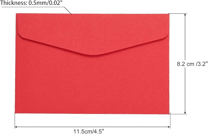 PATIKIL Mini Envelopes, 100 Pack Paper Blank Small Items Storage Business Card Holder for Greeting Note Party, Red