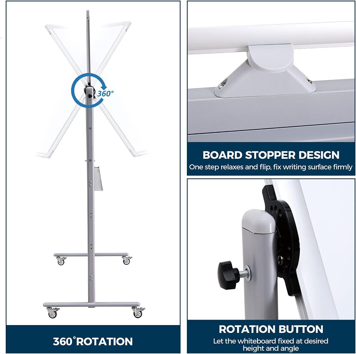 40" x 28" Double-Sided Mobile Whiteboard with Wheels | Rolling Magnetic Dry Erase Board on Stand | Adjustable Height Silver Frame White Board for Office, Classroom & Home