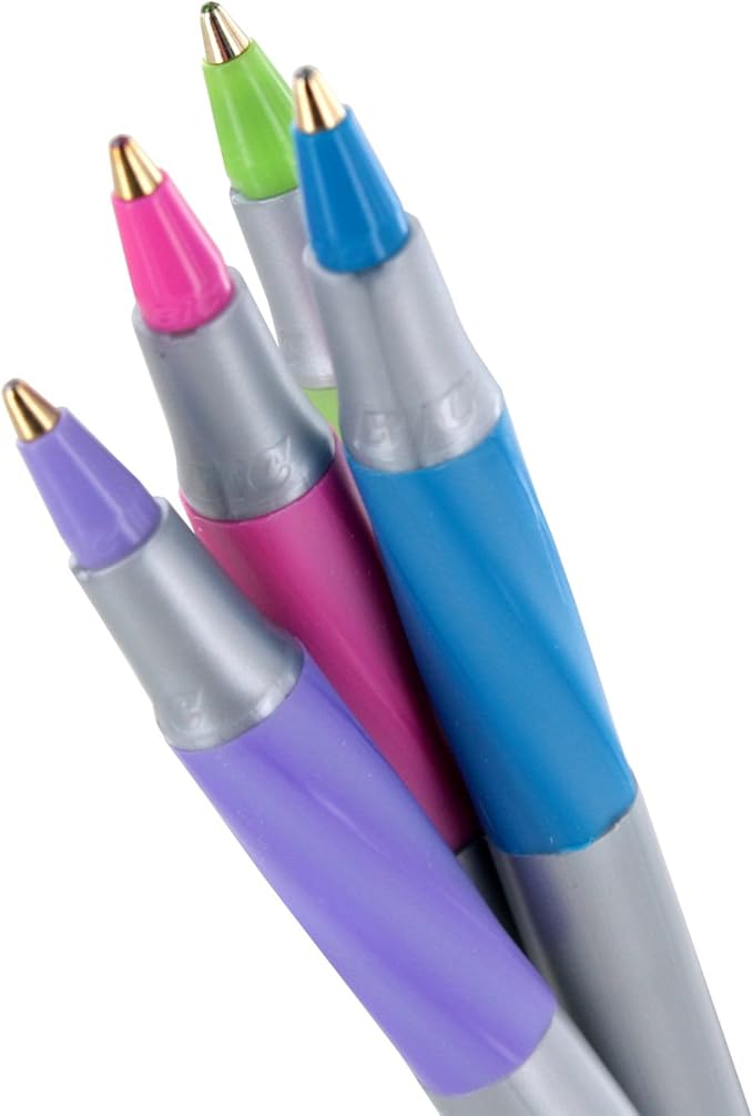 BIC Round Stic Grip Xtra Comfort Fashion Ballpoint Pens, Assorted Fashion Colors, Pack of 8