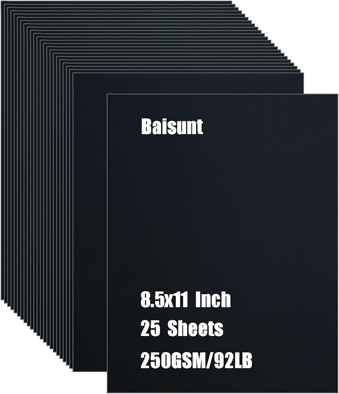 Baisunt 25 Pack 8.5x11 Black Cardstock Paper Blank Thick Heavyweight 92lb Card Stock for Making Greeting Cards, Invitations cards, Scrapbook, DIY Craft