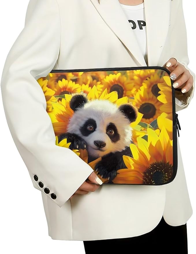 Sunflower Panda Printed Laptop Briefcase for Women Men, Waterproof Laptop Case Bag Laptop Case for 10 Inch, Lightweight Computer Carrying Cover with Zipper for Office Business Traveling
