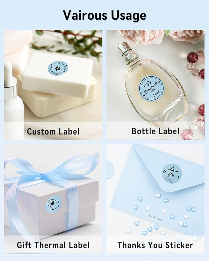 Phomemo 2” Color Circle Thermal Labels, Self-Adhesive Round Direct Sticker Labels, Circular Thermal Printer Label for Logo Design, Name/Price Tag, Thanks Card, Address, QR Code, 750 Labels/Roll, Blue