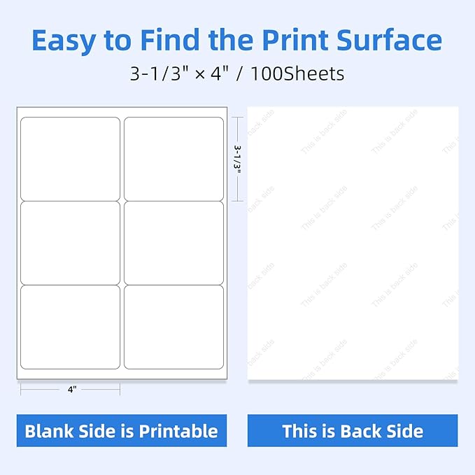 600 6 Per Sheet Label Address Labels 3-1/3" x 4" Self Adhesive Sheets Shipping Labels Easy Peel & Feed White Stickers for Laser & Inkjet Printers (100 Sheets, 600 Labels)