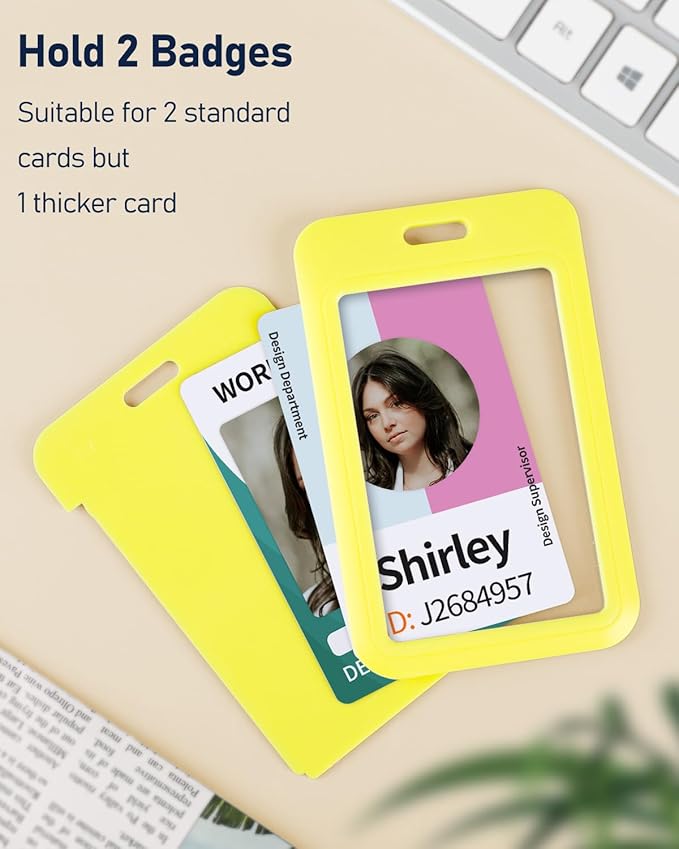 Uniclife 3 Pack Sliding ID Badge Holder Vertical Hard Plastic Case with Clear Window Yellow Card Protector Pouch for Office School ID Credit Cards Proximity Key Cards Driver’s Licenses and Passes
