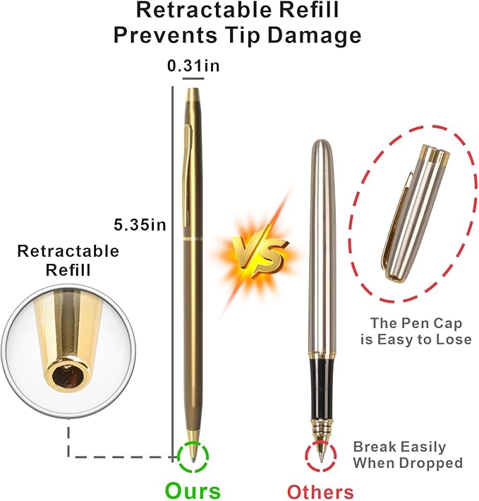 Cambond Ballpoint Pens Fancy Pens - Black Ink Bulk Pens 1.0 mm Medium Point Retractable Metal Pen Comfortable Writing for Men Women Police Uniform Office Business, 10 Pack (Rose Gold)