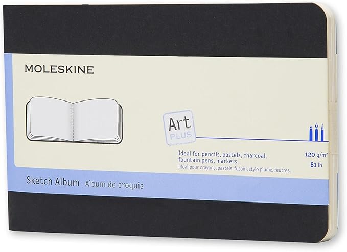 Moleskine Art Sketch Album, Hard Cover, Pocket (3.5" x 5.5") Plain/Blank, Black, 72 Pages