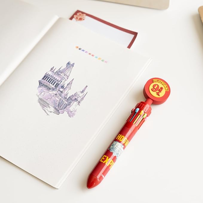 Grupo Erik Harry Potter Pen | 10 In 1 Ballpoint Pen With 3D Platform 9 3/4 Topper, Multi Colour Pen, Cute Pen | Harry Potter Gifts, Harry Potter Merchandise