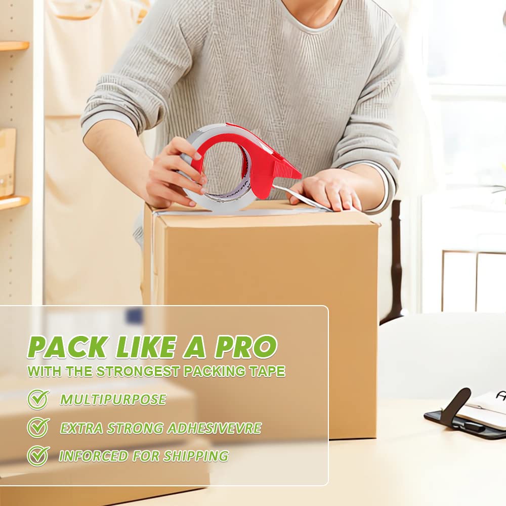 KAMOTA Packing Tape, 24 Rolls Heavy Duty Clear Packaging Tape for Shipping Packaging Moving Sealing, 1.88 inches Wide, 65 Yards Per Roll, Total 1560 Yards with 4 Dispensers