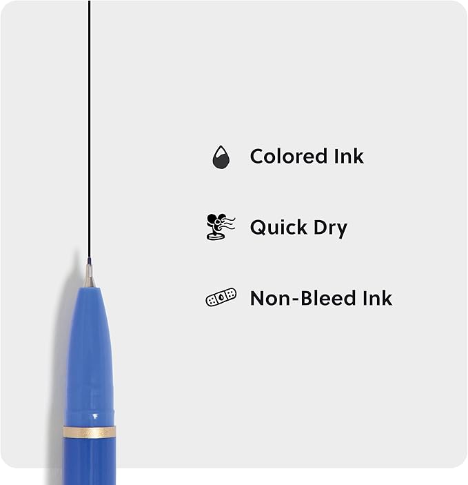 U Brands Catalina Felt Tip Pens, Set of 6, Assorted Colors with Gold Details, Medium (0.7 mm) Point, Assorted Color Ink