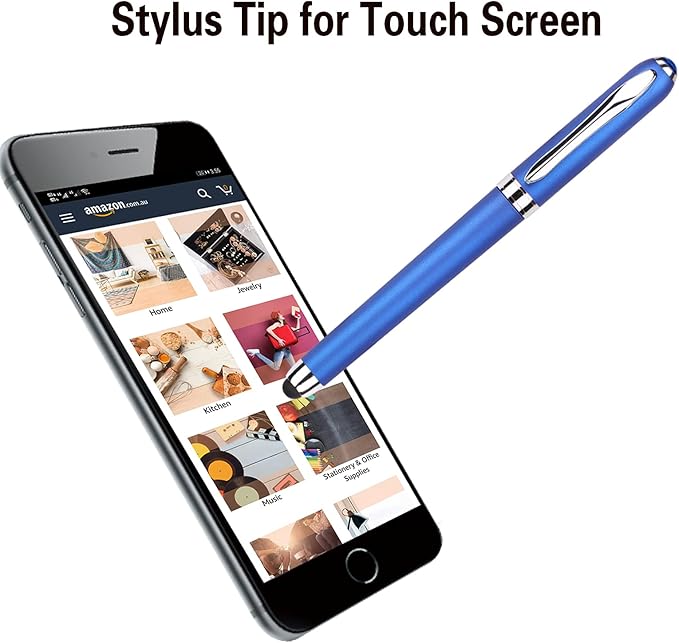 Gel Ink Rollerball Stylus Pen - 18 Pack,0.5mm Gel Pen Fine Point,2 in 1 Capacitive Stylus Pen,Large Capacity Blue Ink,Writing Smoothly for Office,Business,Gift,Metal Silver Clip,Kaka Rabbit