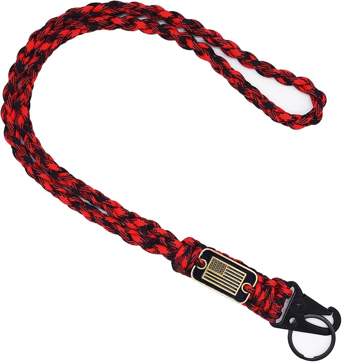 Heavy Duty Braided Paracord Lanyard Keychain with USA Flag, Parachute Rope Necklace Keychains, Braided Strong Lanyard with Metal HK Clip Key Ring for Outdoor Activities, Camera, Traveling