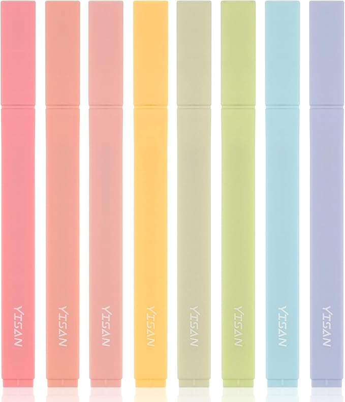 YISAN Highlighters Pastel No Bleed,Assorted Colors Bible Pens,Aesthetic,Soft Tip for Book,Journal,70948