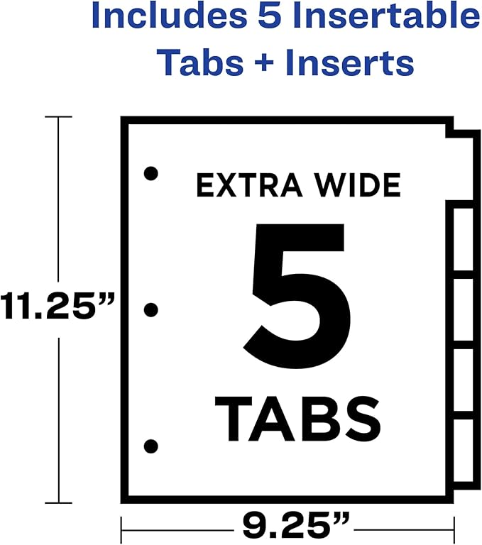 Avery Dividers for 3 Ring Binders, 5-Tab Sets, Two-Pocket Plastic Binder Dividers with Tabs, Multicolor, 24 Sets (11906)