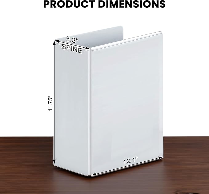 3 Ring Binder, 2.5" Professional Angle D-Rings, Presentation Folder for Standard Pages with Inside Pockets, Customizable Clear View White Binder (3.2" Spine)