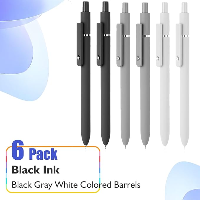 Easter Gifts for Him, Easter Basket Stuffers, 0.5MM Black Gel Ink Pens Fine Point Smooth Writing Pens, College Essentials Pens, Father's Day Birthday Gifts for Men (6PCS Black Gray White)