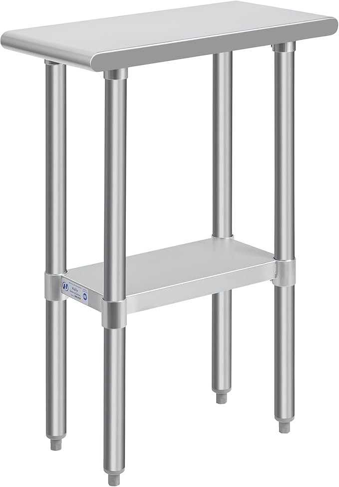 Hally Stainless Steel Table for Prep & Work 24 x 12 Inches, NSF Commercial Heavy Duty Table with Undershelf and Galvanized Legs for Restaurant, Home and Hotel