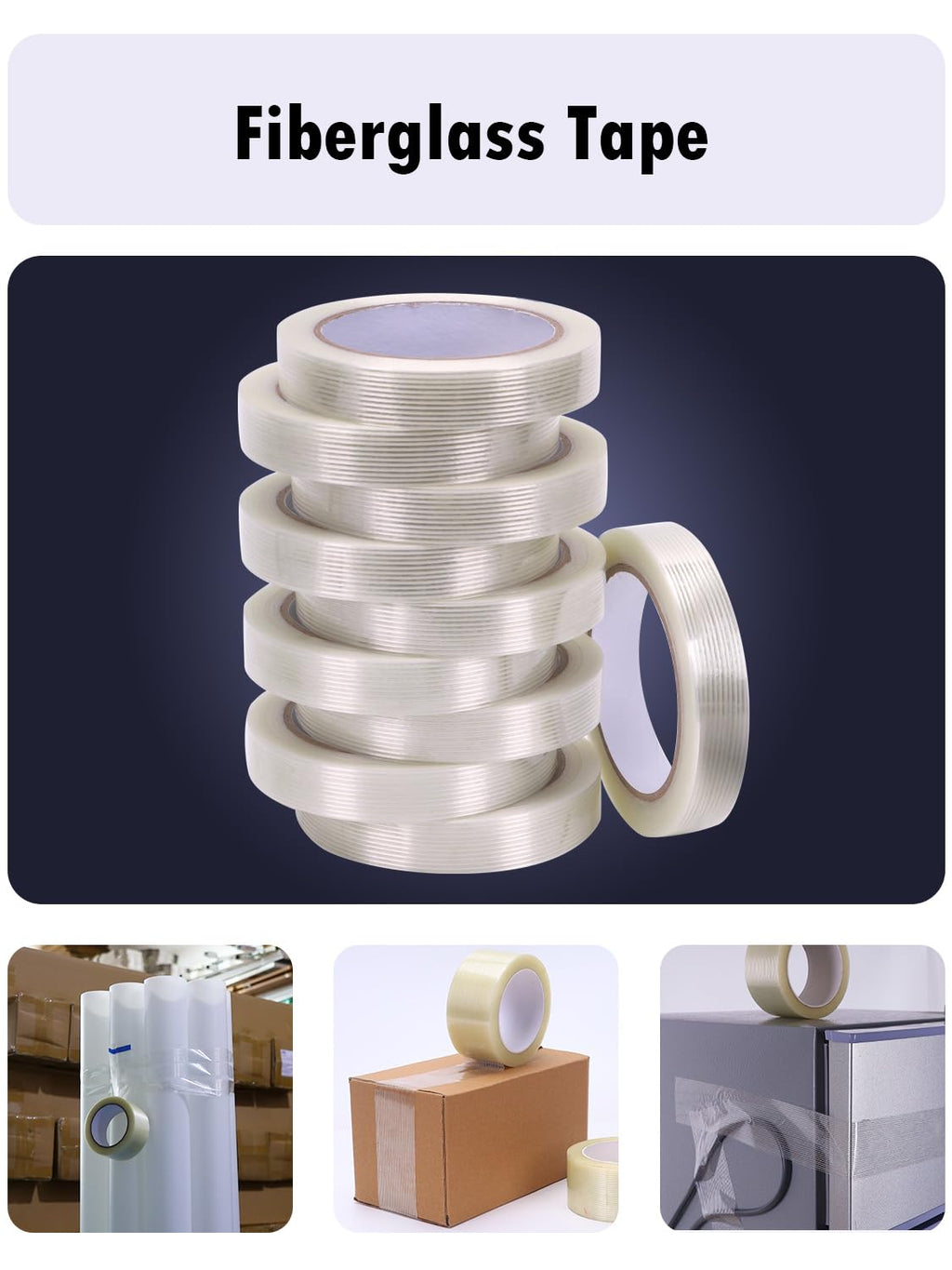 10 Pack 3/4 in×27YDS, Filament Strapping Tape, 270yds Total, Clear Fiberglass Reinforced Packing, Heavy Duty Wearproof Tape, Extra Thickness 5.5 mil