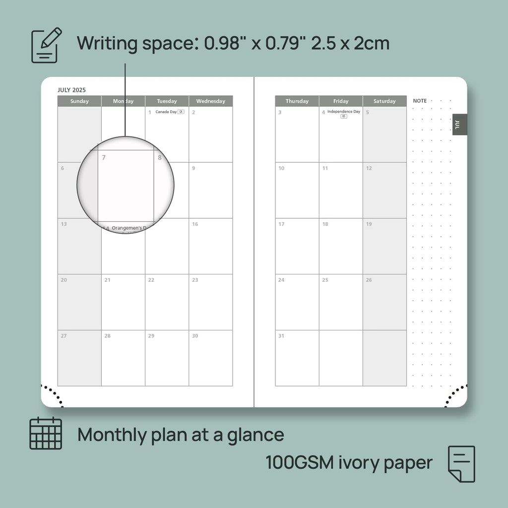 POPRUN Pocket Planner 2025-2026 (Purse Size 4'' x 6.25'') Academic Small Calendar (July 2025 - June 2026) with Hourly Time Slots, 100GSM Thick Papers, Leather Soft Cover - Grey