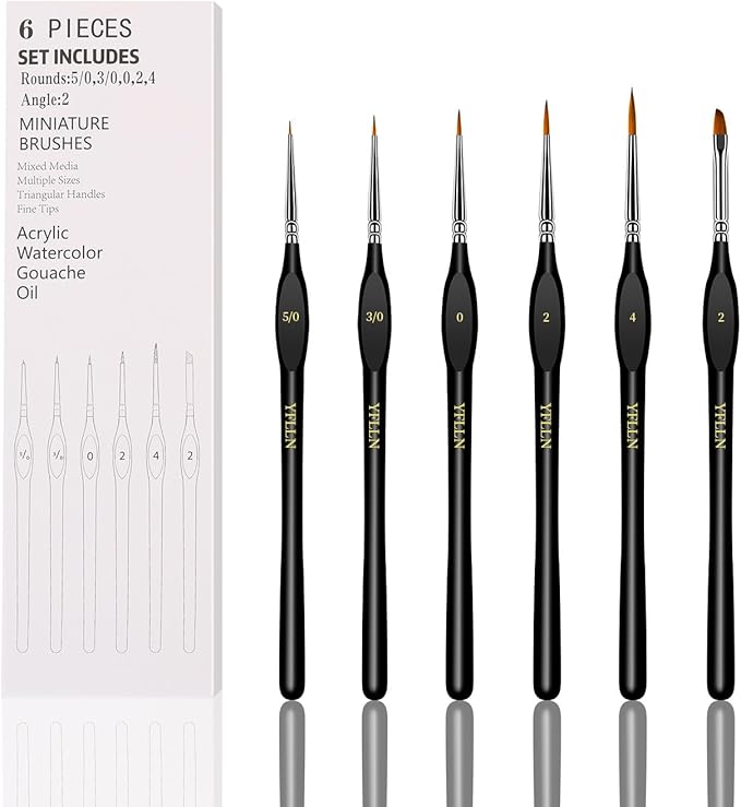 6Pcs Micro Paint Brushes Set with Triangular Handles - for Acrylics, Oils, Watercolors & Paint by Number, Citadel, Figurine, 40k，Mandala Painting(Black)