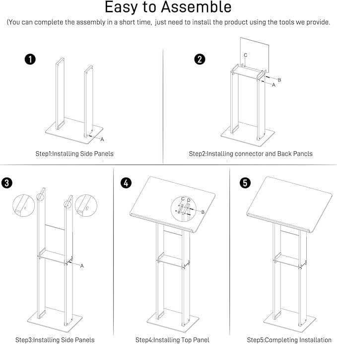 HMYHUM Acrylic Podium Stand, Clear Lecterns & Pulpits for Classroom, Weddings, Churches, Speech, with Storage Shelf, Metal Base, 23.6" L x 15.7" W x 46.1" H, Modern