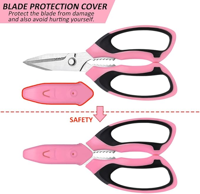 Utility Scissors Heavy Duty, Ultra Sharp Blade Shears, Comfortable Non-Slip Handle, Multipurpose Stainless Steel Scissors For Cutting Cardboard, Fabric, Carpet, Leather, Wire