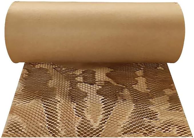 15”x400’Honeycomb Packing Paper,Eco Friendly Recyclable Honeycomb Cushioning Wrap Roll for Safe Moving Shipping Packaging with 20 Fragile Stickers.