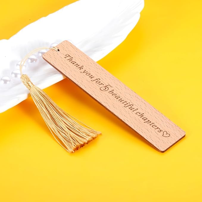 Wooden Bookmark 5 Year Anniversary Wedding Gifts for Women Men Him Her 5th Anniversary Gift for Husband Wife 5th Anniversary Valentines Gift, Christmas Gift Ideas, Thank You for 5 Beautiful Chapters