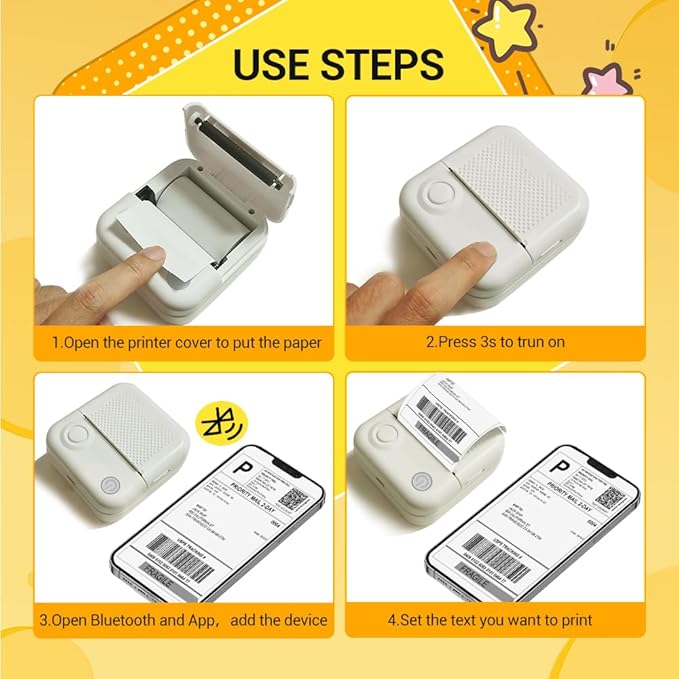 Sticker Printer,Thermal Printer Label Maker with 3 rolls Paper, Portable Mini Wireless Bluetooth Inkless Printer, Recharge Pocket Sticker Maker,Small Printer for Photo,Scrapbook Supplies, White