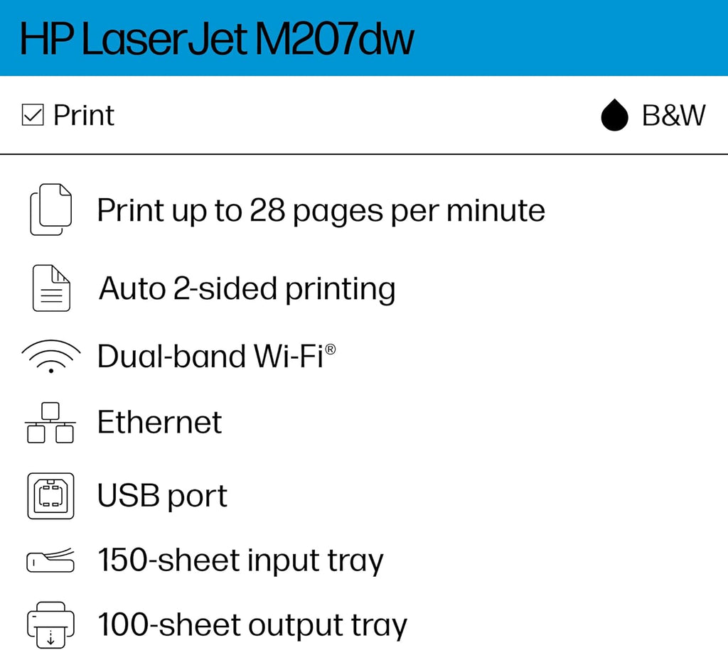 HP Laserjet M207dw Laser Wireless Printer, Black and White, Duplex, Best for Office